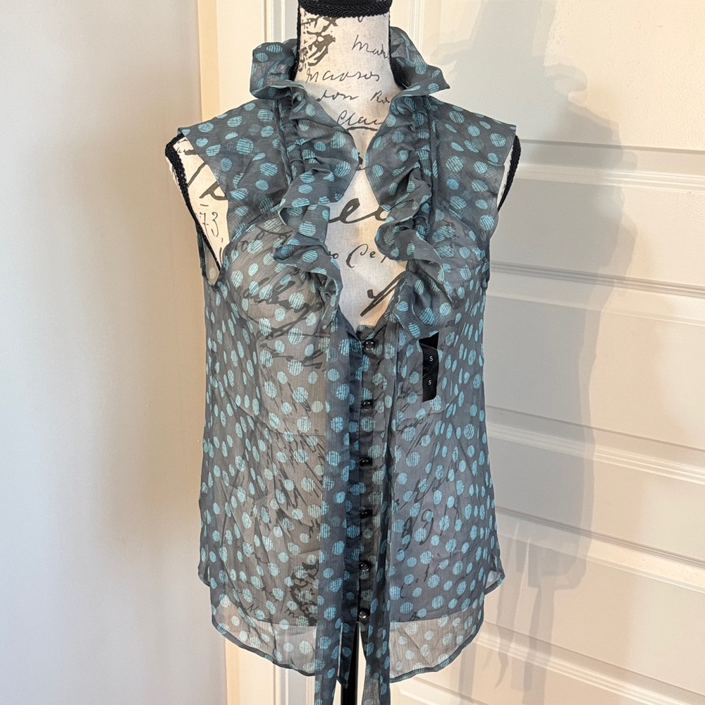 Banana Republic Teal and Black Ruffled Blouse